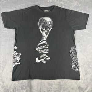 M.C. Escher Art Collage Graphic T-Shirt Hand Reflecting Sphere & Relativty XL